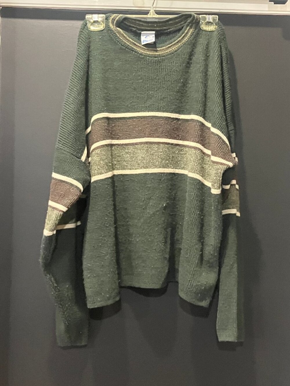 Vintage 90s-00s Utility Green Striped Acrylic Sweater XL